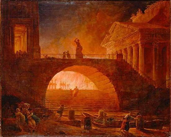 Hubert Robert The Fire of Rome Spain oil painting art